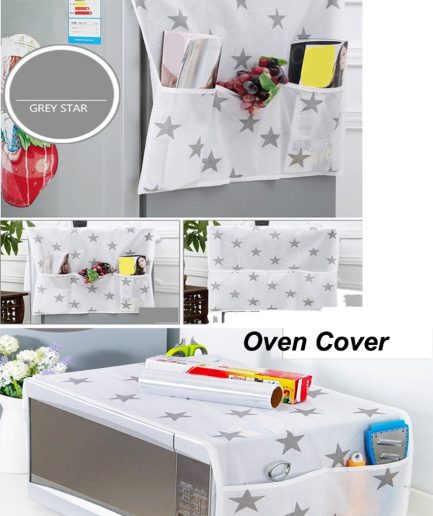 2 Pcs Set Oven Cover and Fridge Cover Kitchen Microwave cover Waterproof Oil Dust Double Pockets Microwave cover Oven Cover and fridge cover