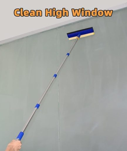 2-in-1 Squeegee & Sponge Mop Long Handle Window Cleaning Kit Household Squeegee with Extension Pole for Cleaning 12 Fit Height