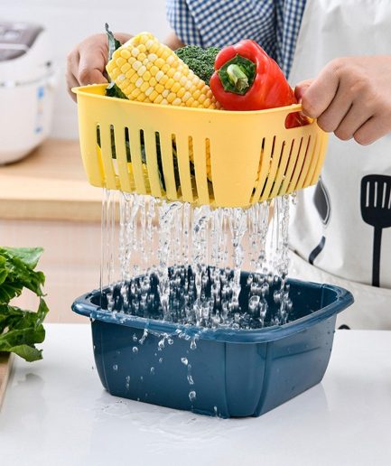 Multi-function Double-layer Draining Storage Basket with Lid | Kitchen Basket (Random Color)
