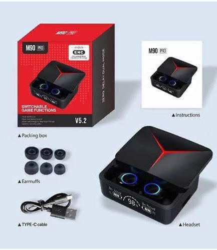 M90 Pro TWS Earphones True Wireless Earbuds Noise Cancelling LED Display Gaming Headset Stereo Earbud
