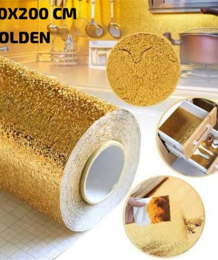 Golden Foil Kitchen Wallpaper Stickers, Peel & Stick Aluminum Foil Wall Paper, Self-Adhesive Oil Proof Waterproof Sticker for Kitchen (Size: 60*200CM)