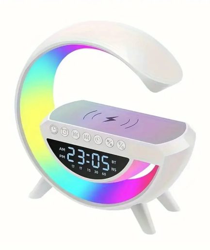 Multi-functional LED Clock Display Speaker G Lamp | LED wireless charging speaker, G-shaped speaker light, Bluetooth Mp3 player, night light and alarm clock, for living room