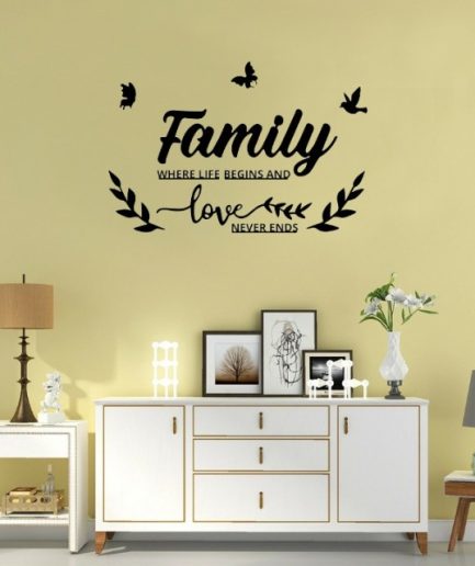 Family Wall Art Décor Wall Sticker, Black Family Qoutes Wall Black Vinyl Sticker
