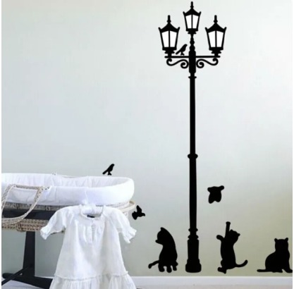 Ancient Lamp Cats And Birds Wall Sticker Cartoon Wall Mural Home Decor Room Kids Decals