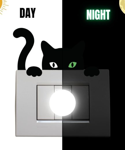 Unique Glow In The Dark Cat Sticker For Switch Board Art With Glowing Eyes