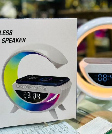 BT- 3401 Multi-functional LED Clock Display Speaker G Lamp | LED wireless charging speaker, G-shaped speaker light, Bluetooth Mp3 player, night light and alarm clock, for living room