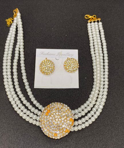 Classy & Trendy White Pearl With Stones Necklace Set For Girls & Woman