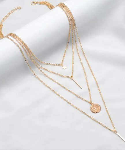 Multi layer Chain for Women Gold Choker Necklace Bar Disc Long Choker  | Party Prom Festival Gold Jewelry for Women and Girl