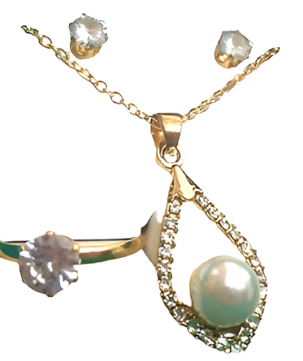 golden Set Pearl Water Drop Jewelry Sets  necklace earring and ring set