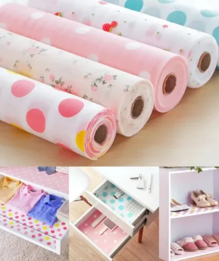 Non Slip Kitchen Printing Antibacterial Cabinet Plastic Foam Household Wardrobe Moisture Drawer mat Shelf Sheets (45×200) (random color)