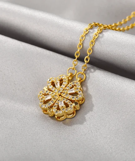golden 4 in 1 Magnetic Heart Lover Necklace