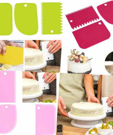 3PCS/Set DIY Cake Cream Scraper Set Cake Decorating Tools Multifunctional Irregular Teeth Edge Kitchen Baking Tool(Pack of 3)