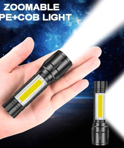 USB Charging XPE+COB LED Flashlight Lamp Torch With Clip Three Mode Zoomable Led flash light torch tail clip and cable