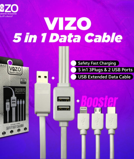 Vizo 5-in-1 Fast Data Cable Safety Fast Charging 5 in 1 USB Port 3 plugs and 2 USB ports Fast Data Cable