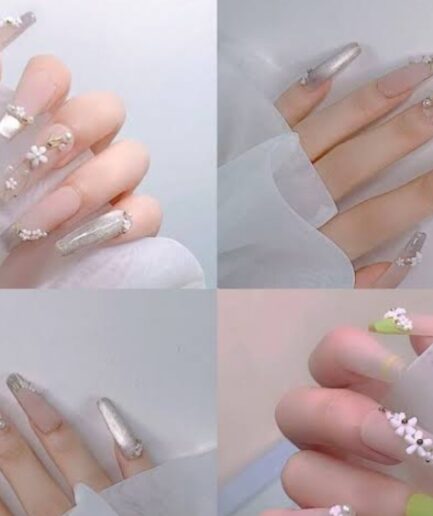 10 PCs Fake Nails False Nails Wearable Nails Stylish Pattern Artificial Nails | Fake Nails For Girls | Artificial Nails For Women with Sticking Dots ( Random Design )