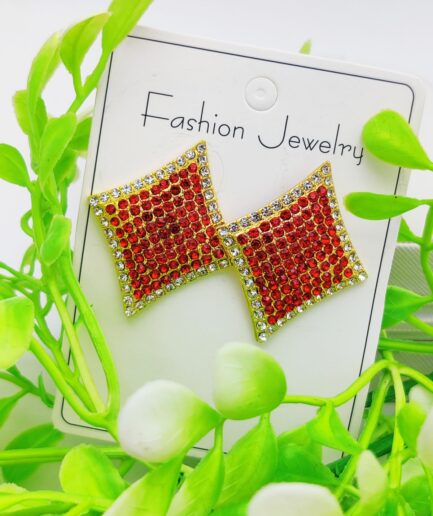Imported Dazzling Ruby Red Diamond-Shaped Earrings with Sparkling Crystals | Fashion Earrings For Girls & Women
