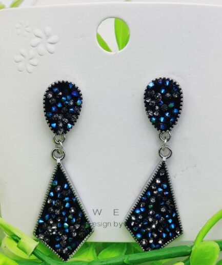 Imported Radiant Black Crystal Drop Earrings – Dazzling Elegance for Every Occasion