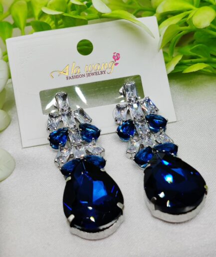 Imported Elegant Blue Crystal Drop Earrings – Glamorous Fashion Jewelry | Best Quality Artificial Earrings For Girls & Women