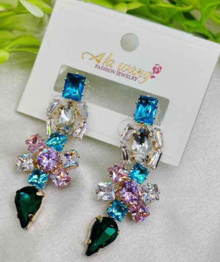 Imported Enchanting Multicolor Gemstone Dangle Earrings - Dazzling Statement Jewelry