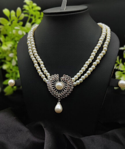 Imported Exquisite Double-Strand Pearl Necklace with Radiant Heart Pendant | Girls & Women Fashion
