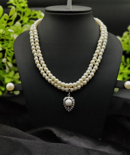 Imported Elegant Double-Strand Pearl Necklace with Delicate Pendant | Girls & Women Fashion