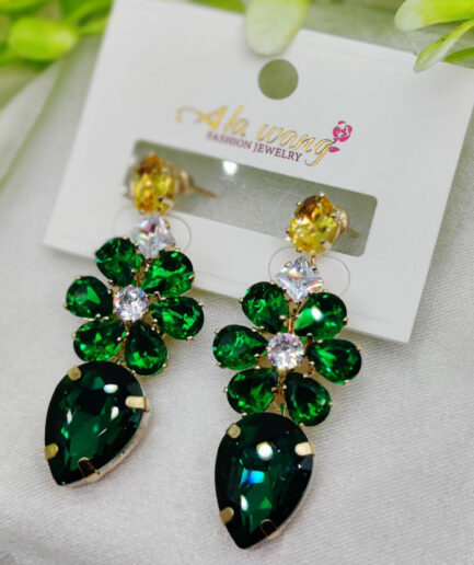 Imported Emerald Radiance Floral Drop Earrings – A Royal Statement | Luxury Looks Earrings For Girls & Women