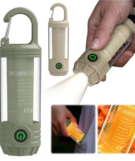 Rechargeable LED Mini Camping Flashlight, Portable Outdoor Light with Hook, White Warm Light and Red Light,