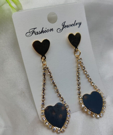 Imported Charming Heart Pendant Earrings with Glittering Crystal Trim | Earrings | Artificial Earrings