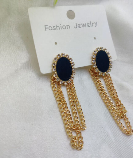 Imported Elegant Black & Gold Oval Chain Earrings – Luxury Redefined | Best Quality Earring For Girls & Women | Artificial Earrings