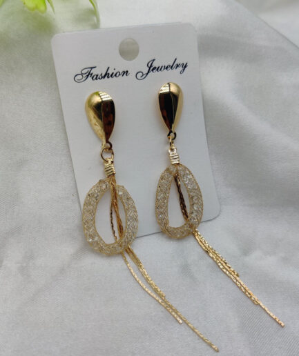 Imported Elegant Mesh Teardrop Dangling Earrings | Best Quality Artificial Earrings For Girls & Women