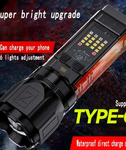 X-46 Multifunctional Flashlight – Telescopic Zoom, Type-C Charging, Power Bank & Multiple Light Modes