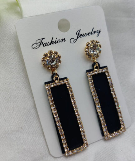 Imported Radiant Black & Gold Crystal Drop Earrings - Elegant Statement Jewelry | Best Quality Artificial Crystal Drop Earrings For Girls & Women
