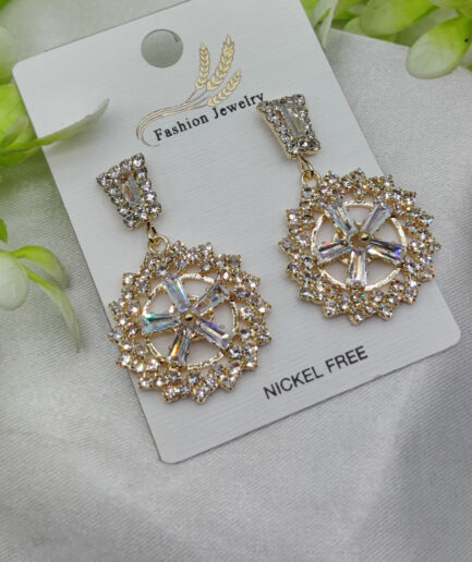 Imported Radiant Baguette Floral Drop Earrings – Nickel Free Earrings - Luxurious Gold Finish | Best Quality Artificial Earrings For Girls & Women