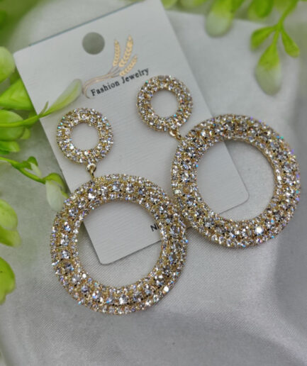 Imported Radiant Double-Hoop Crystal Earrings – Glamorous Statement Jewelry - Luxurious Gold Finish | Best Quality Artificial Earrings For Girls & Women