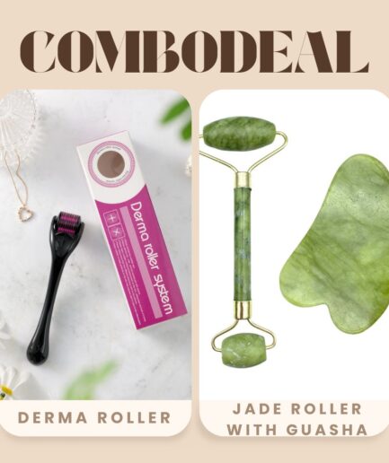 Combo Deal Of - Derma Roller 540 Titanium Needle (0.5mm) + Flawless Jade Roller With Guasha Stimulates Healthier Skin