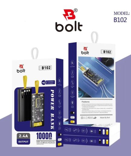 Bolt Power Bank B102 High-Capacity Portable Charger Designed To Keep Your Devices Powered Up On The Go 10'000mAh Battery