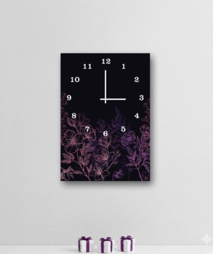 Elegant Floral Digital Printed Wooden Wall Clock – 12x16 Inches Decorative Hanging Clock (Battery Not Included)