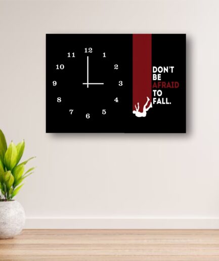 Fearless Fall" Motivational Wall Clock – 12x16" Wooden Frame, Digital Print, Hook Hanging, Inspirational Quote with Bold Visual Design