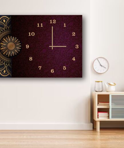 Elegant Digital Printed Wooden Wall Clock – 12x16 Inch Decorative Hanging Clock with Mandala Design | Premium Quality Wall Décor (Without Battery)