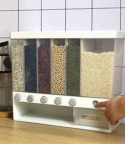 6-in-1 Wall Mounted Food Dispenser – Airtight Dry Food Storage Container for Kitchen | Multi-Section Cereal, Rice & Grain Organizer