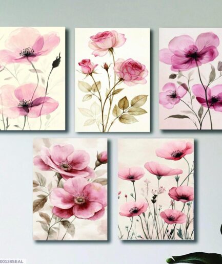Set of 5 Floral Wooden Wall Frames – 8x11 Inch Decorative Art Panels with Double Tape