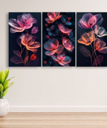 Set of 3 Floral Wooden Wall Art Frames – Elegant Wall Décor (8x11 Inches with Double Tape)