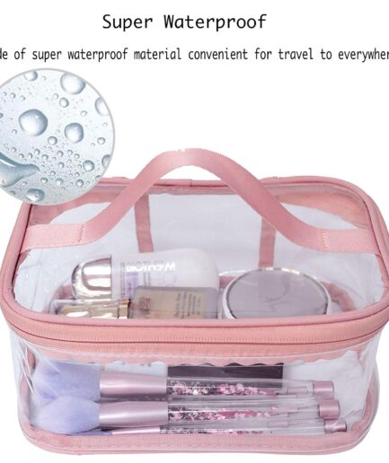 Cosmetic Organizer Makeup Brush Bag Cosmetics Transparent Multifunction Large Waterproof Portable Travel Makeup Cosmetic Bags (Pink Color)