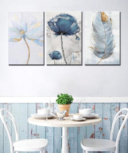 Set of 3 Fresh Posters – Flowers & Feather Wall Art Prints (8x11 Inches) with Double Tape