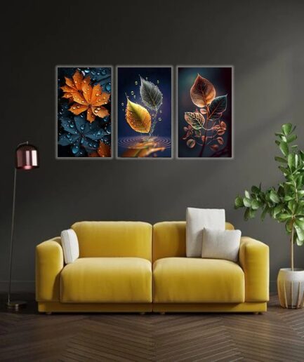 3-Piece Autumn Leaf Wall Art Frames – Decorative 8x11 Inch Modern Home Decor Set with Double Tape for Easy Wall Mounting