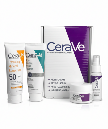 CeraVe Complete Skincare Combo Kit – Sunscreen SPF 50, Acne Cleanser, Retinol Serum & Night Cream